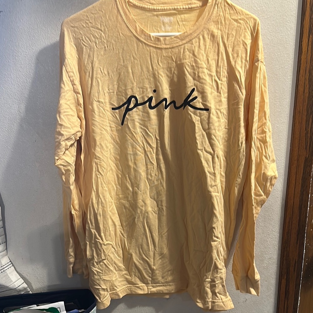 Yellow Long Sleeve Shirt with 'Pink' Logo